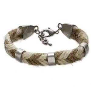 Handcrafted Braided Tan Brown Organic Hemp Antique Silver Pewter Bracelet Size L